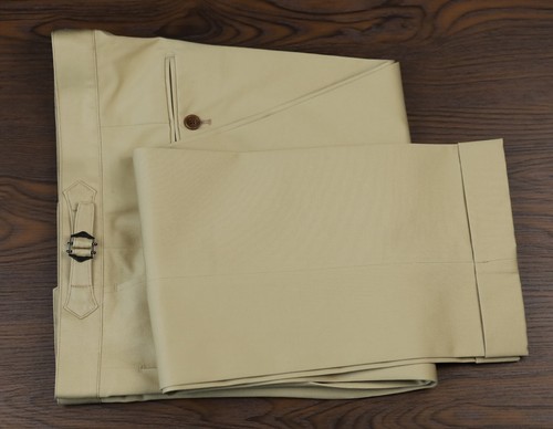 Men's Gurkha Pants Adjustable Waist Trousers Straight Suit Pants Khaki 25-07214 - Picture 6 of 16