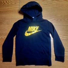 Nike Sportswear Boy's Hoodie Sweatshirt Size Large 6-7 Years Black Gold Logo