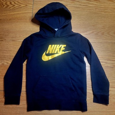 Nike Sportswear Boy's Hoodie Sweatshirt Size Large 6-7 Years Black Gold Logo  