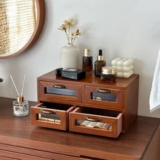 Desk Organizer with 4 Drawers Monitor Stand Riser for Tabletop Decorative Retro