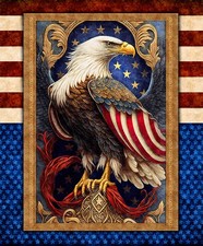 AMERICAN SPIRIT BY QUILTING TREASURES EAGLE USA PATRIOTIC FABRIC PANEL 36"X44"