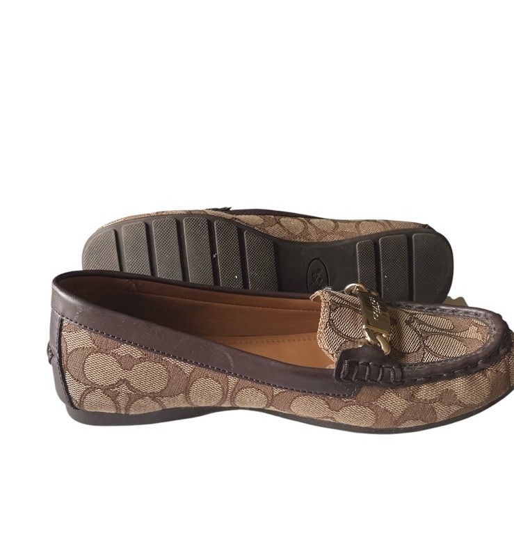 Coach Womens Loafers Shoes Tan and Brown Signature Logo size 7.5 View 2