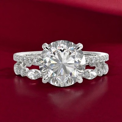 14 Karat Weißgold Diamant Ring Set IGI E F VVS Rundschliff Lab Created 2,80 K...