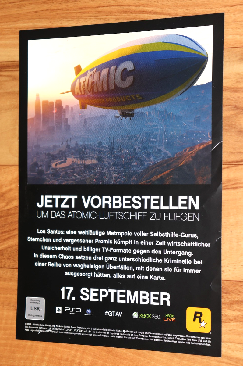 Grand Theft Auto V GTA Very Rare Promo German Poster / Flyer 29.5