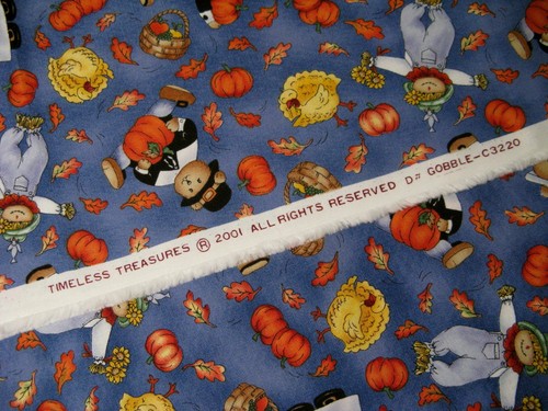 Timeless Treasures Fabric Gobble Thanksgiving Teddy Bears 1 Yard Cotton Vtg 2001 - Picture 5 of 5