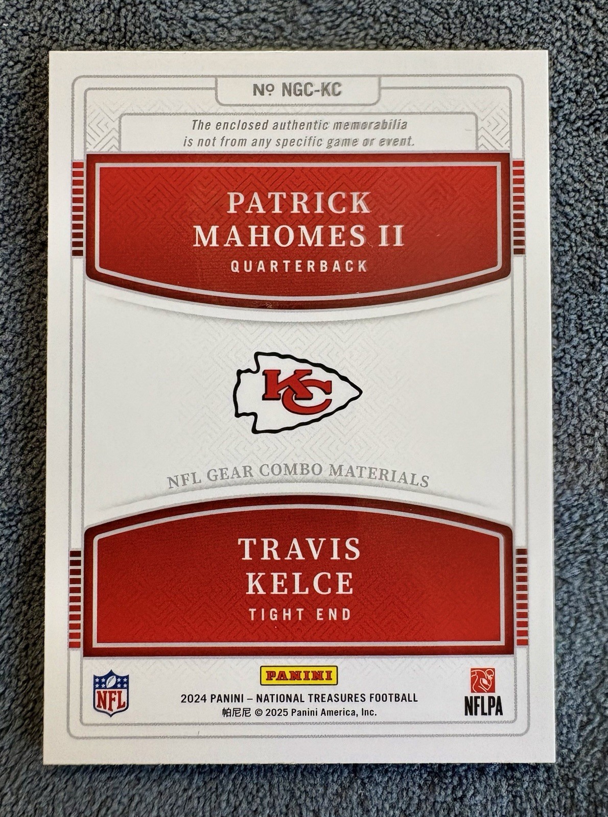 2025 Panini National Treasures Travis Kelce Patrick Mahomes II #NGC-KC 79/99 view 2