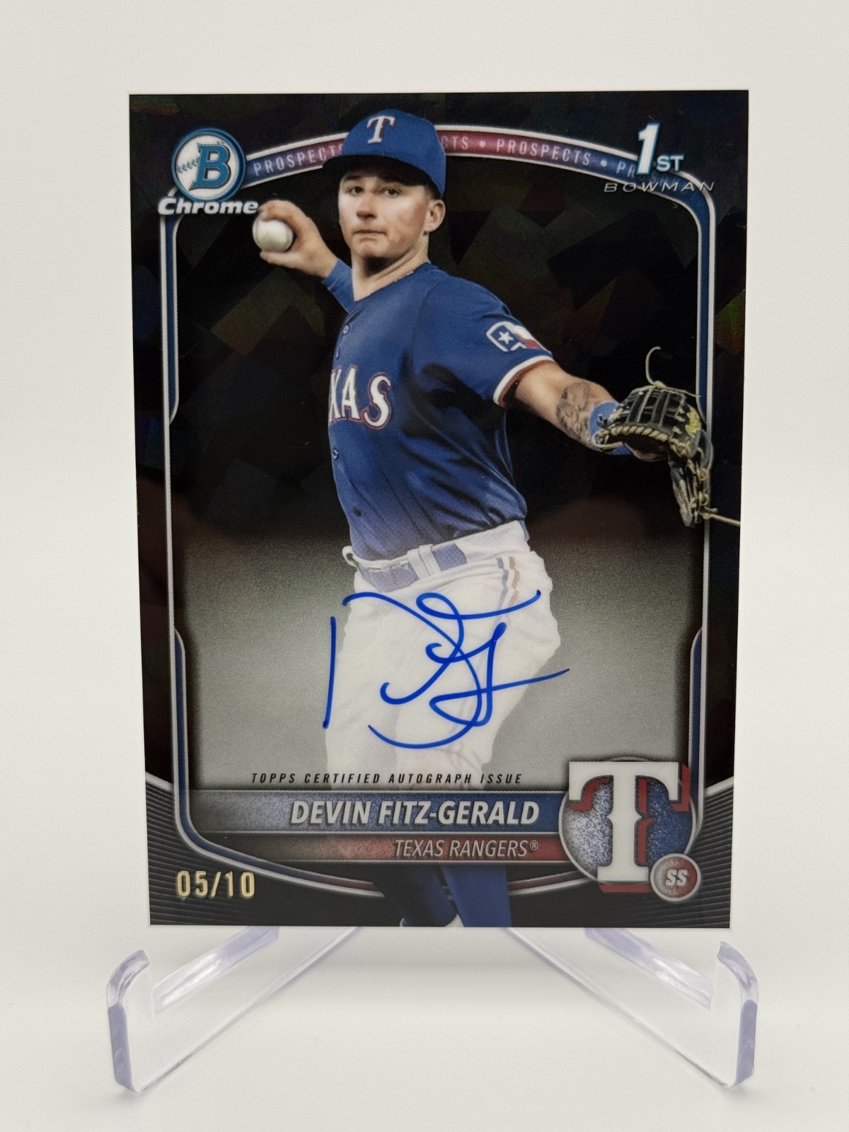 2025 Bowman Chrome Sapphire Devin Fitz-Gerald 1st BLACK RC AUTO /10 Rangers