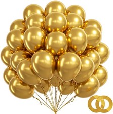 100pcs Metallic Gold Balloons 12 inch Chrome Gold Balloons with Gold Ribbon f...