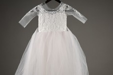 New White Lace Tulle Flower Girl Dress w/ Removable Tulle Train 5 - 6