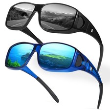 Polarized Fit Over Glasses Sunglasses for Men Women, Trendy Wrap Around Sungl...