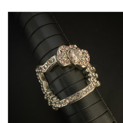 Silver Buckle Band Hello Kitty Ring Pink Oval Rhinestones Multiple Stones Size 7