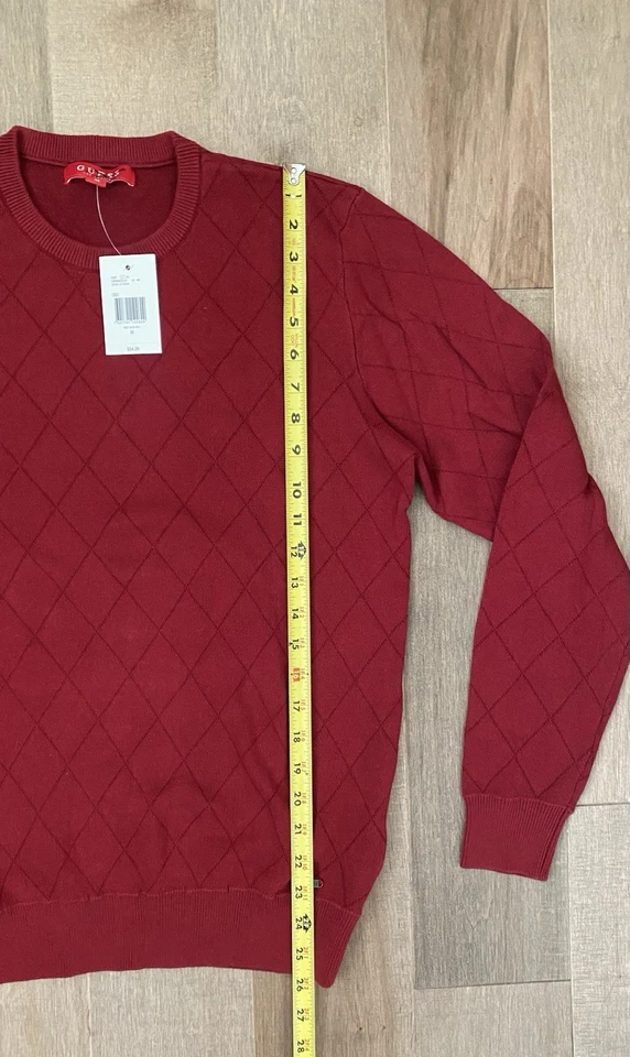 Guess Men’s Long Sleeve Crew Neck Red Sweater, Diamond Pattern Size M NEW NWT - Image 3 of 4