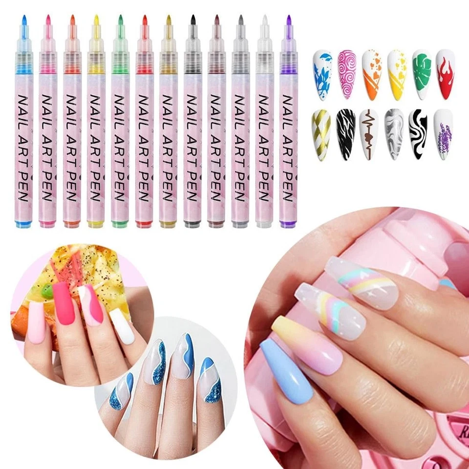 12Pcs Nail Art Pen Marker Set - 0.5mm Fine Tip for Precise Graffiti Drawing UK - Image 4 of 4