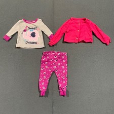 Carters Girls 9M Pajama Set Pink Gray Elephant Heart Shirt Pants Cardigan