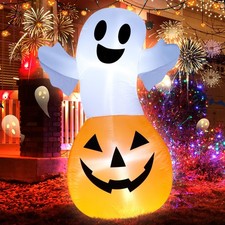 4FT Halloween Inflatable Blow up White Ghost Pumpkin Decoration