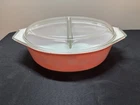 VTG PYREX Pink Daisy Divided Casserole Dish & Lid, 2.5 Qt. USA 045