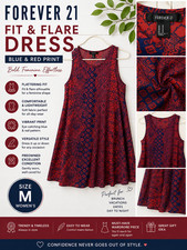 Forever 21 Blue & Red Fit & Flare Dress Women's Size M