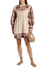 Farm Rio Ainika Maxi Floral Cream Open Yoke Mini Dress Size Small Boho Elegant