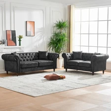 3+2 Seater Sofa Set Chesterfield ‌tech Fabric Sofa,High-tech Fabric Roll Armre