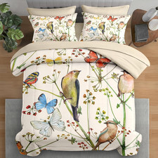 Comforter Set Full Size, Vintage Birds Butterfly Colorful 7 Pcs Bedding for Kids