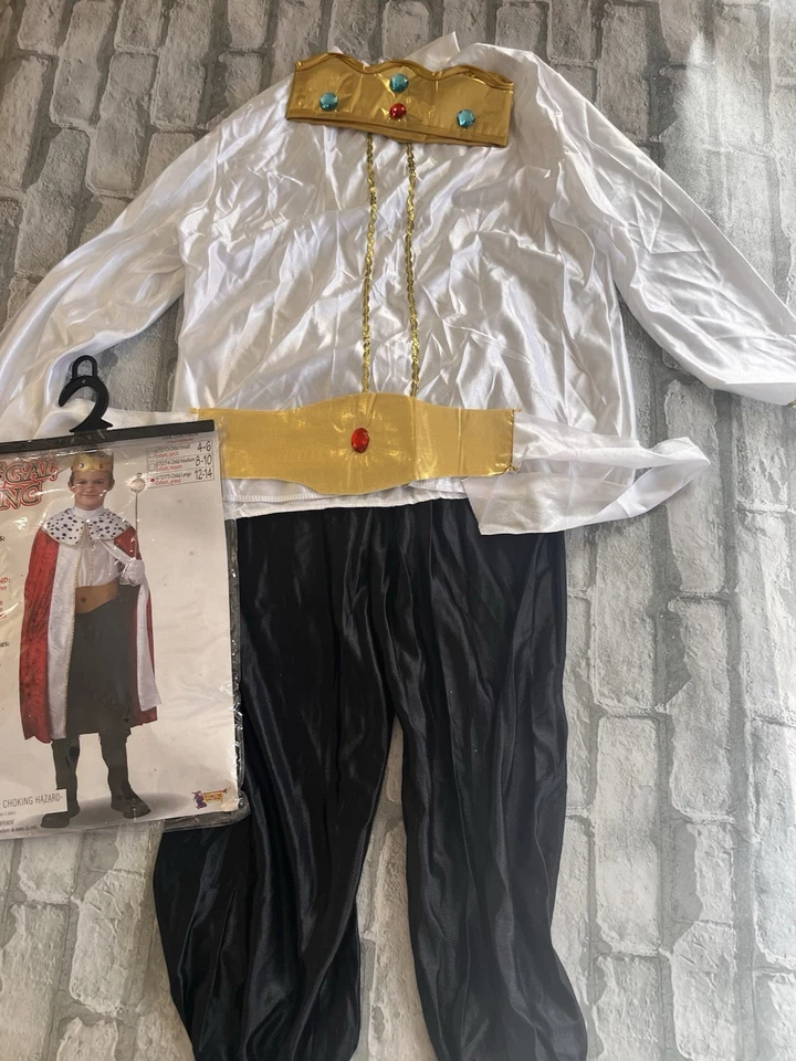 Disfraz de Rey Niño 4 piezas Pantalones Camisa Cinturón Corona Real Rey Disfraz Lg Foto 3 de 4