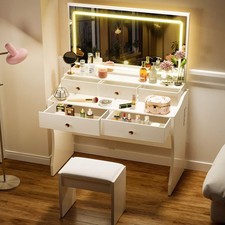 COMHOMA Makeup Vanity Desk with Mirror and Lights, Vanity Table and Chair Set...