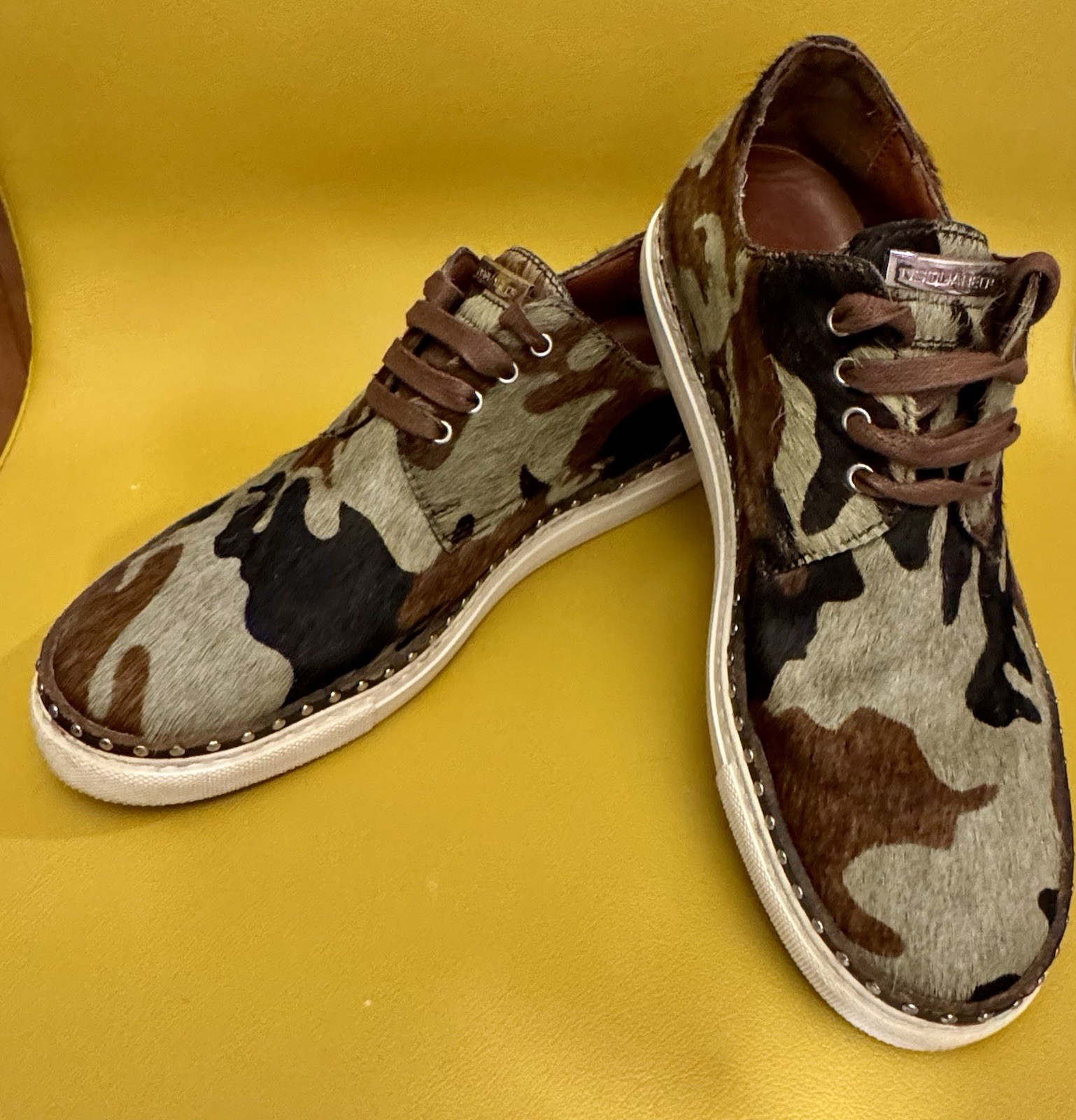 Scarpe sneakers Dsquared2 mimetiche pony pelo di vitello 7 5 40 5 stringate uomo