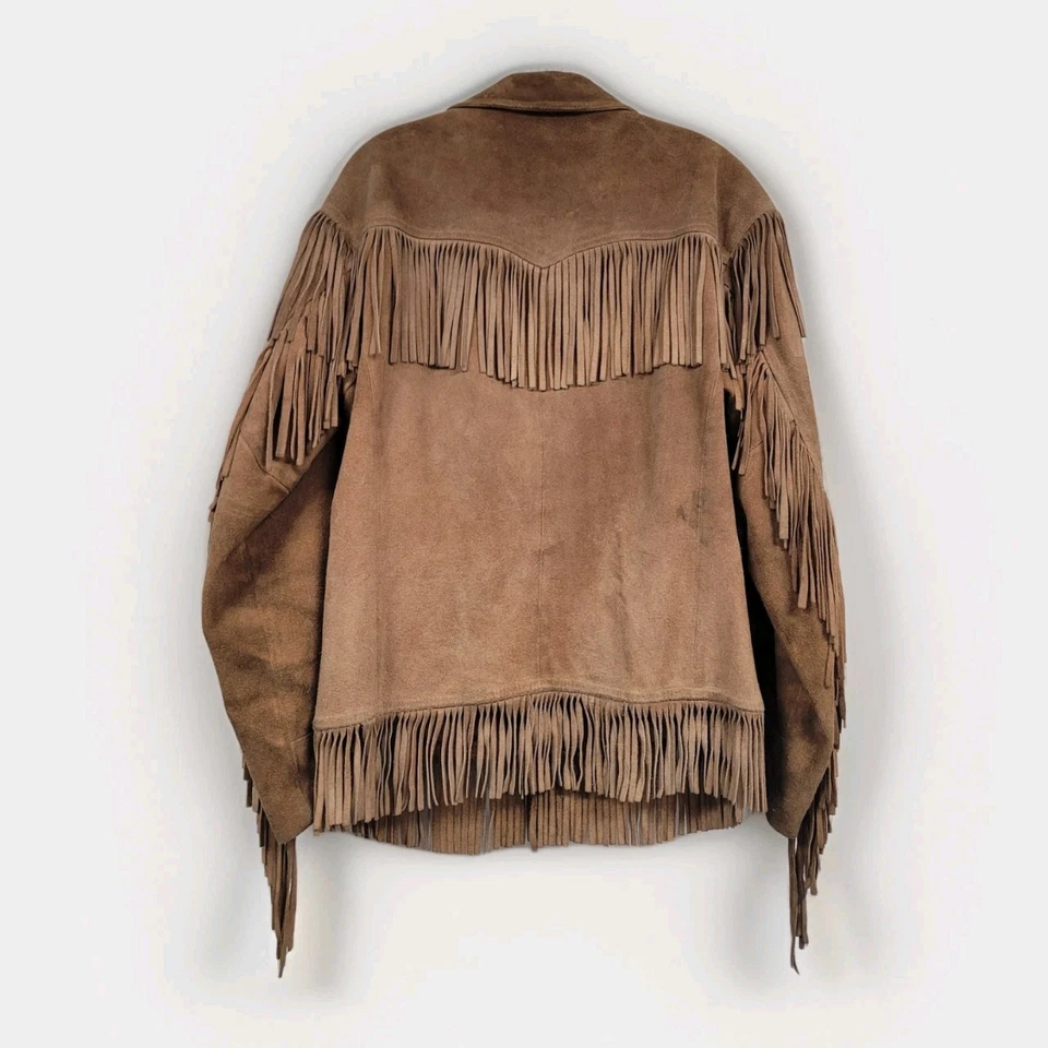 MENS VINTAGE BERMANS LEATHER SUEDE FRINGE JACKET WESTERN HIPPIE SIZE 38 - Image 2 of 4