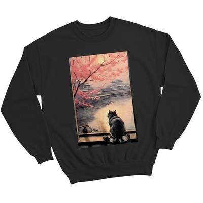 Vintage Katze und Kirschblütenbaum Japanischer Holzschnitt Kunst Unisex Sweatshirt