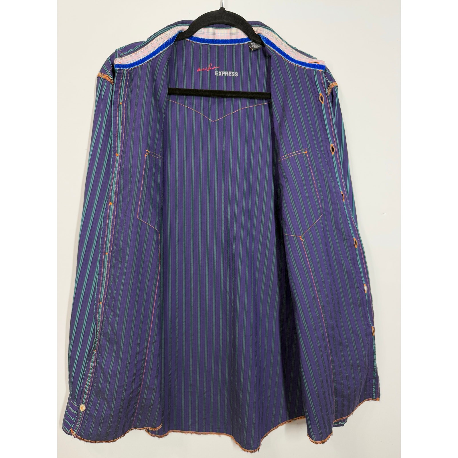 Express Button Up Collared Long Sleeve Striped Re… - image 8