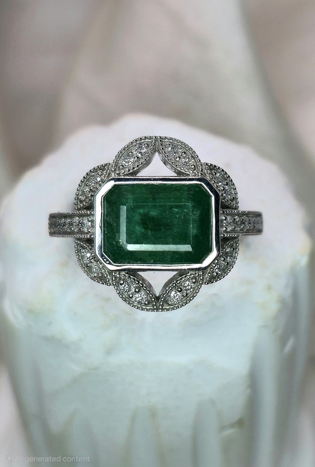 Natural Emerald & Diamond Ring In 14ct White Gold + Independent Valuation