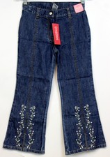 NWT 2005 Gymboree Winter Princess Denim Jeans Flowers Embroidered Straight Sz 7