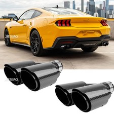Dual Quad Exhaust Tip 3 In 4out Carbon Fiber Stainless For For Ford Mustang Gt