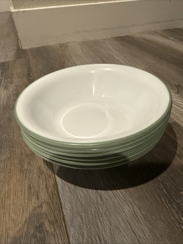 SET OF 6 - CORELLE - SUMMER BLUSH GREEN BAND- 7 1/4" CEREAL SOUP SALAD BOWLS - Picture 1 of 3