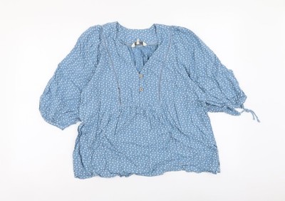 NEXT Damen blau gepunktet Viskose Basic Bluse Größe 8 V-Ausschnitt