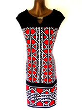 Joseph Ribkof Pencil dress 14 keyhole clasp neckline non crease geo pattern 9483