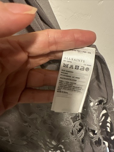 All Saints Long Kimono Embroidery Gray Duster Cut Out Sheer Silk Blend Size 4 - Picture 7 of 12