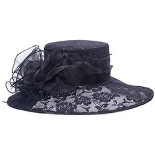 Womens Lace Floppy Wide Brim Sun Hat Wedding Occasion One Size-X-Large Black