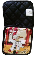 Set of 2 Same Kitchen Pot Holders, FAT CHEF WITH TRAY, with black back by GR