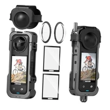 Insta 360 X4 Aluminum Metal Frame Cage Bag Case Lens Guards with Silicone Lens 