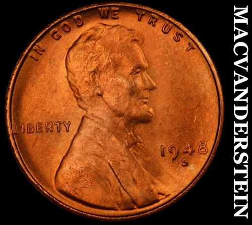 1948-S Lincoln Wheat Cent- Red- Choice Gem Brilliant Uncirculated++++ #J2389