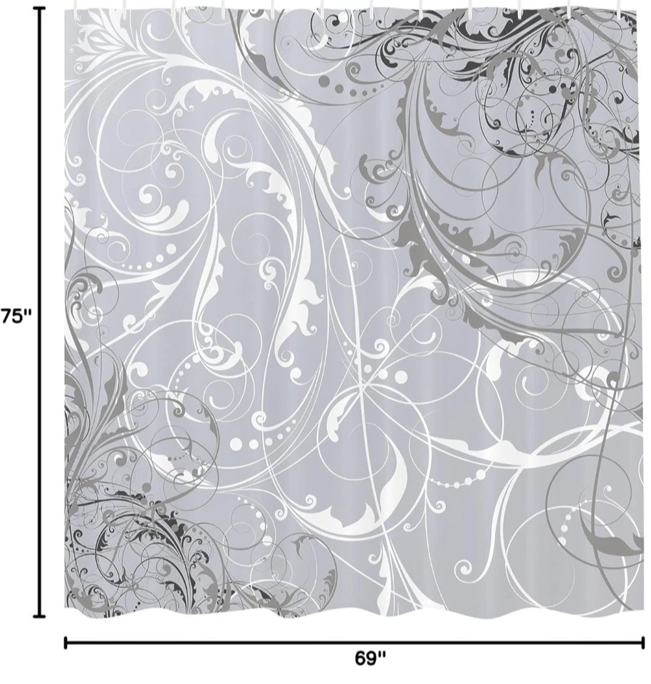¡Cortina de ducha 69x75 floral gris glamuroso y plateado nueva sin etiquetas! Foto 4 de 4