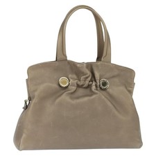 BVLGARI Tote Bag Leather Champagne Gold Auth bs30583