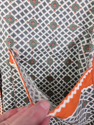 Vintage House Smock Apron Snap Up Size Small Pockets Orange Paisley 1970s - Picture 4 of 23
