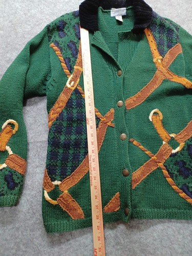 Vintage 1990s Bridle Straps Heavy Knit Cardigan Sweater With Chenille Collar - M - Bild 5 von 13