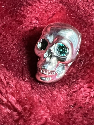 SKULL SKELETON HEAD Pendant Charm 925 silver Green eyes ideal handbag lucky - Picture 13 of 13