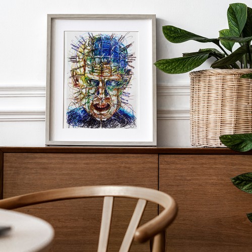 Pinhead Ballpoint Pen Print, Hellraiser Art Poster - Picture 2 of 3