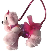 Poochie  Co. Girls Pink Metallic Irridescent Plush Poodle Dog Zip Up Purse TY5
