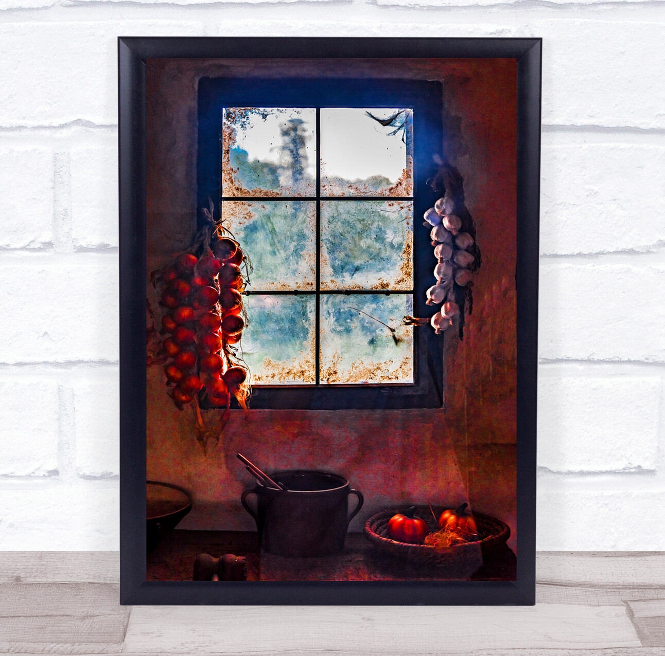 Kräuterkundliche Fenstertöpfe Zwiebeln Wandbilddruck