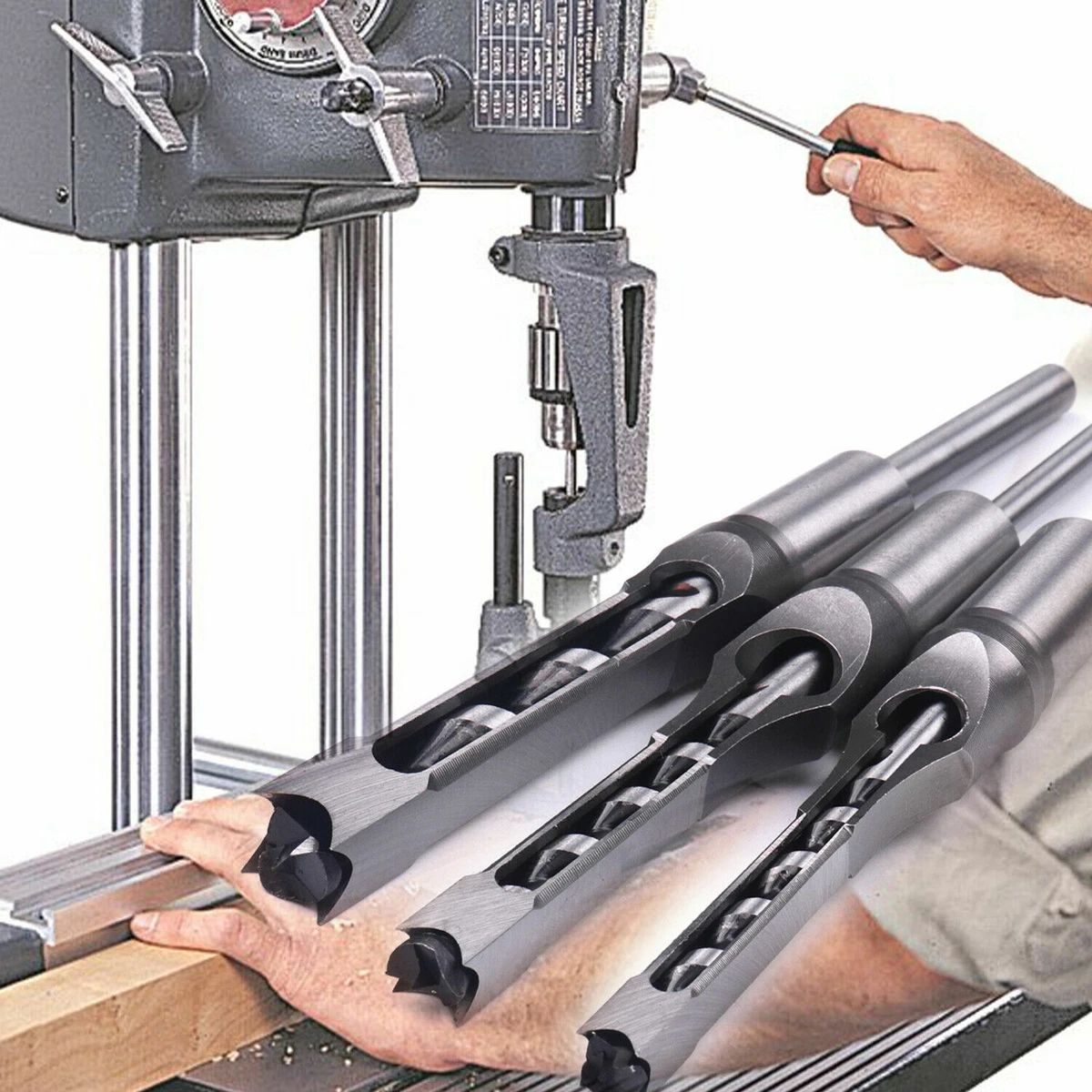 3x Woodworking Square Hole Drill Bits Set Wood Saw Mortising Chisel Cutter Tools